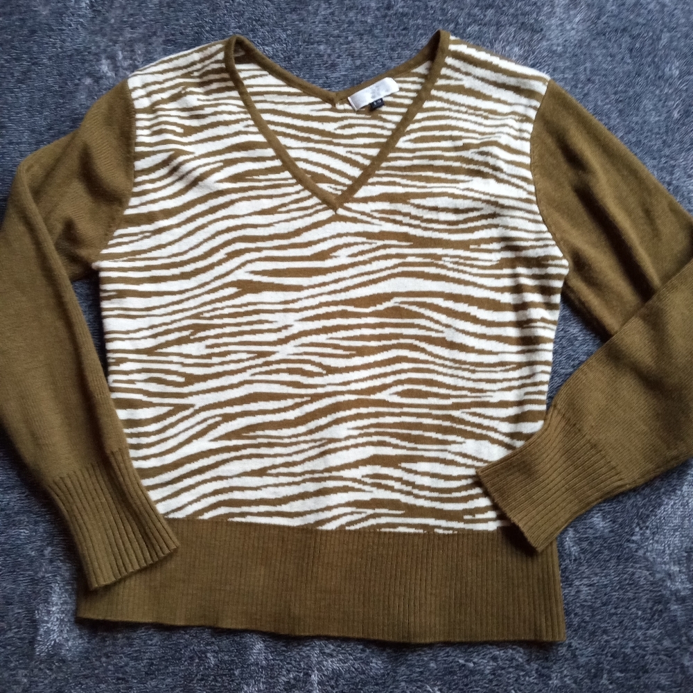 Rich olive and cream zebra print sweater